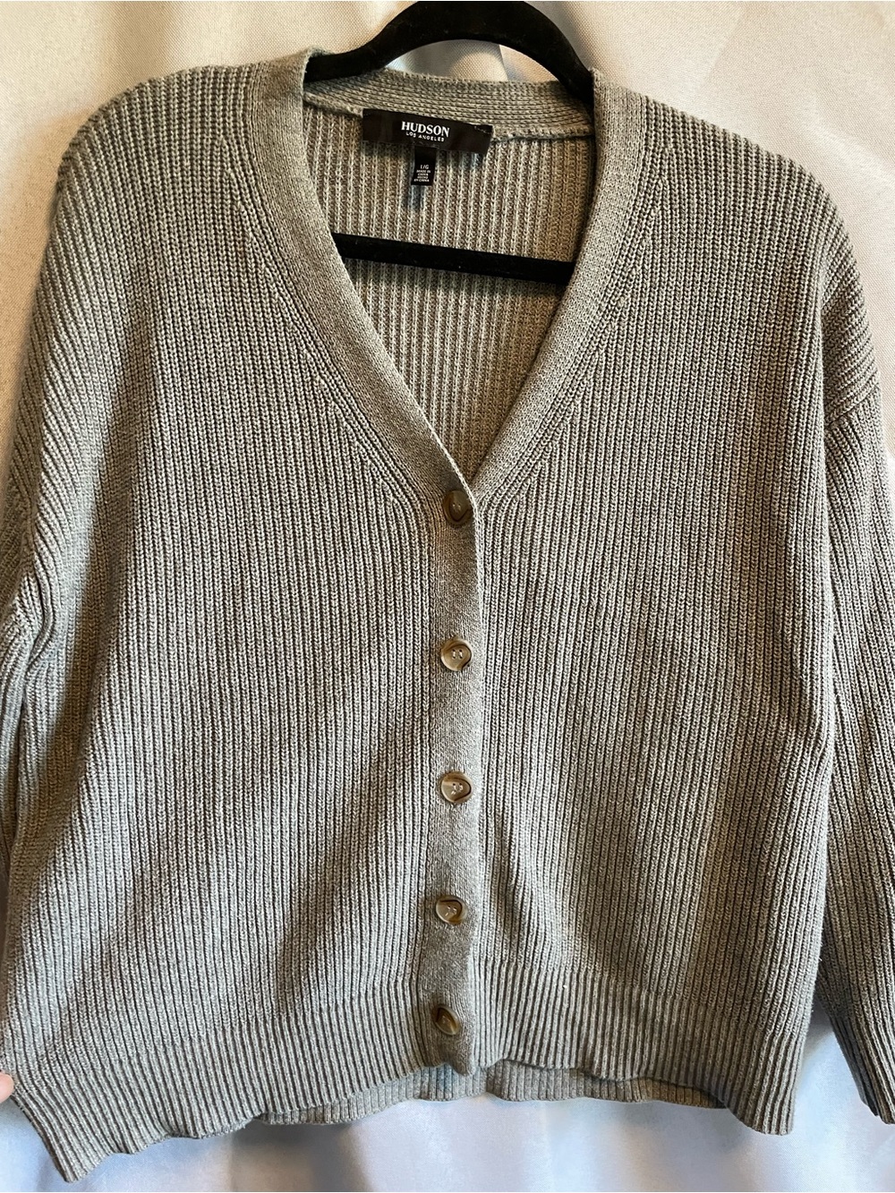 Hudson Jeans Gray Ribbed V-Neck Button Cardigan